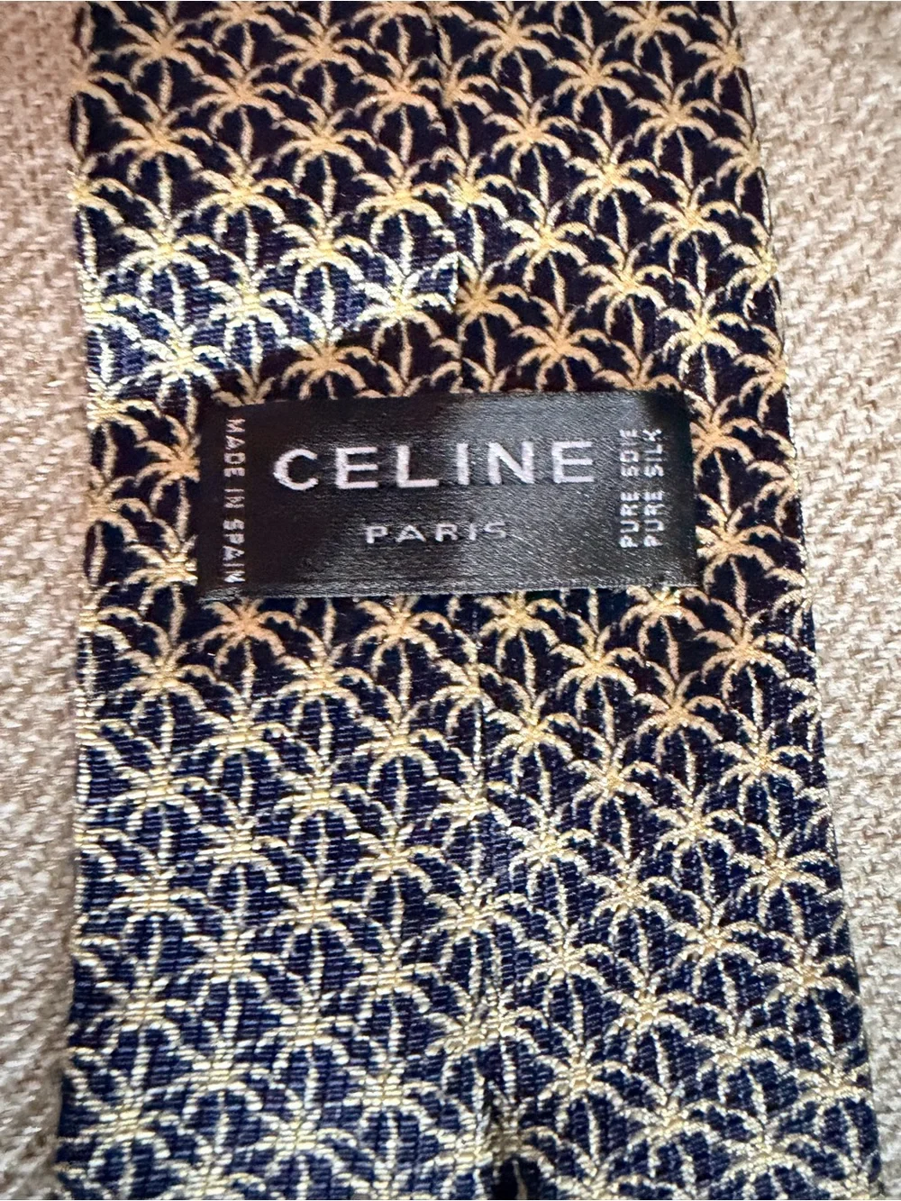 Celine Navy Tie with Gold Geometric Motif AUTHENTIC